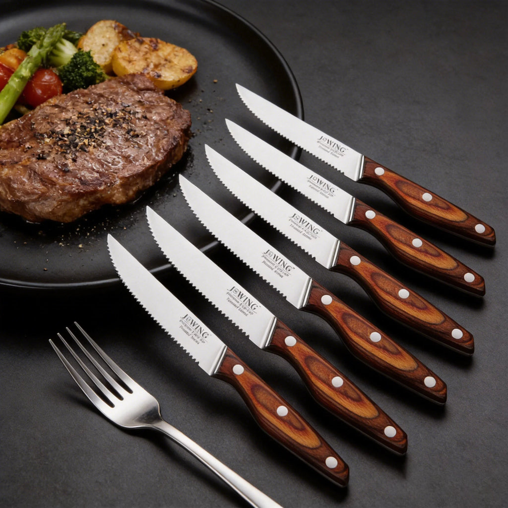 Serrated Steak Knife Set – Wood Handle, 2/4/6/8 Piece Steak Knife Set Axl