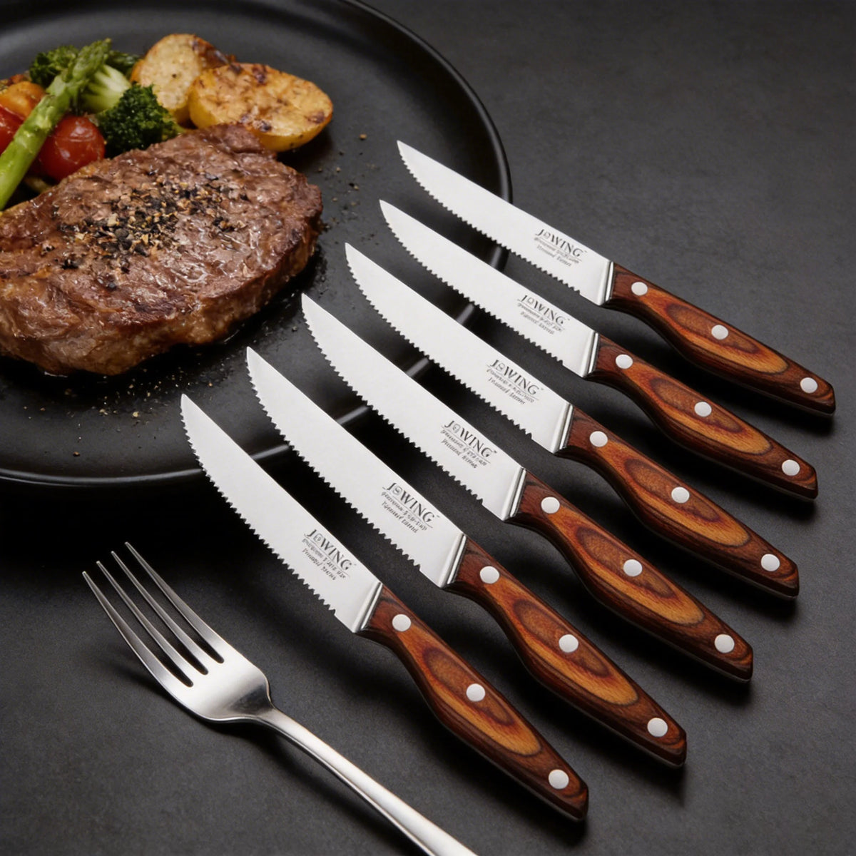 Serrated Steak Knife Set – Wood Handle, 2/4/6/8 Piece Steak Knife Set Axl