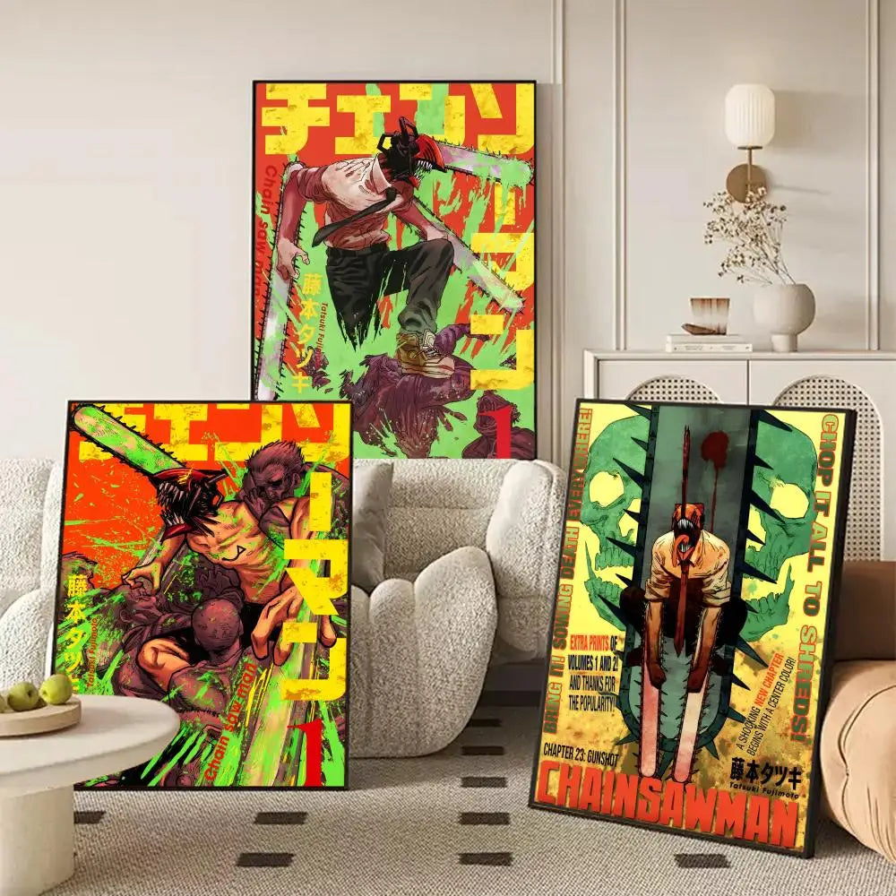 Chainsaw Man Anime Poster Self-Adhesive Wall Art Sticker Anime Wall Poster Axl