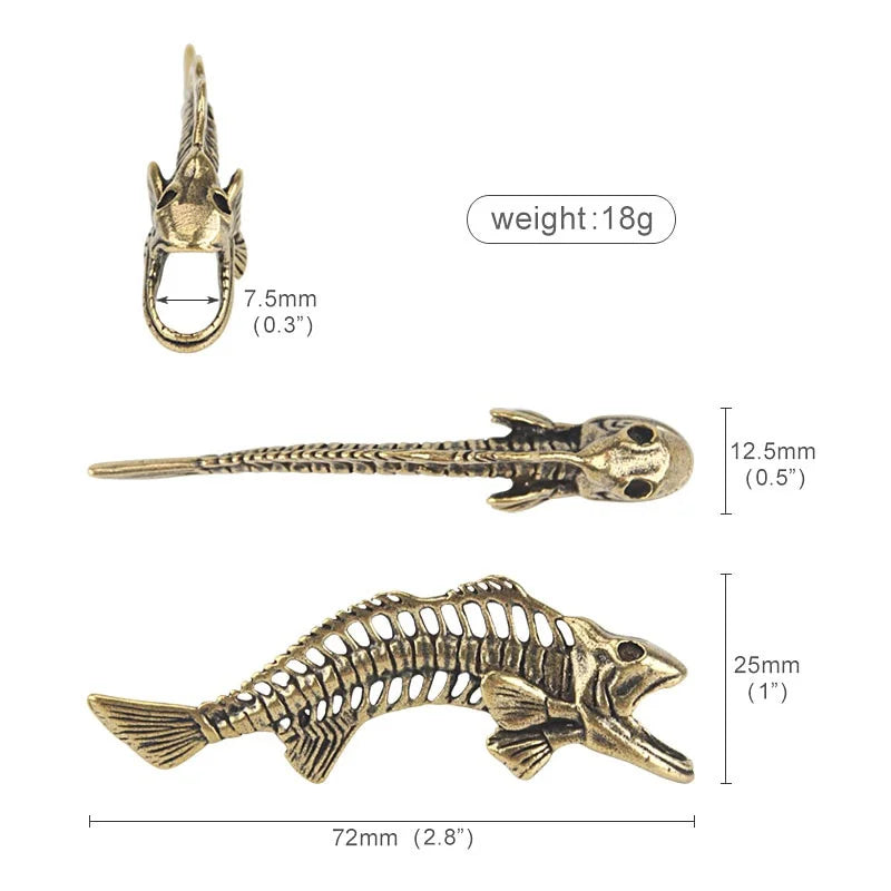 Vintage Brass Fish Bone Paracord Keychain Pendant | DIY Key Ring Paracord Keychain Pendant Axl