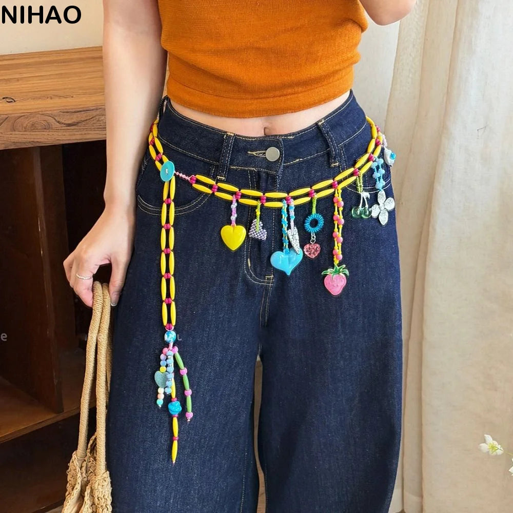 Y2K Colorful Beaded Waist Chain – Kawaii Bohemian Body Jewelry Body Chain Jewelry Axl