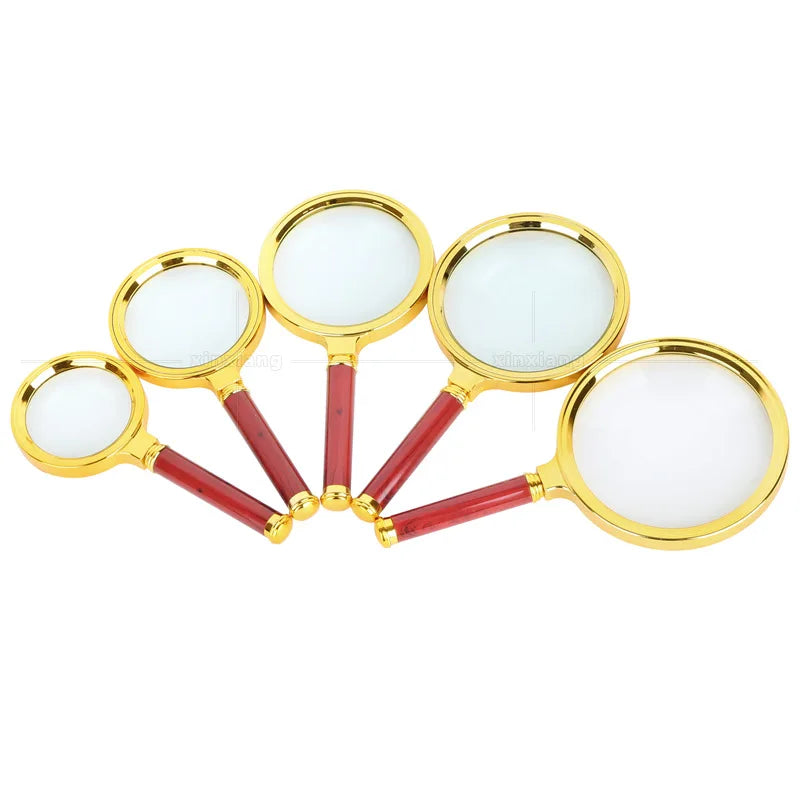 7X Handheld Magnifying Glass – Gold & Mahogany-Style Handle Handheld Magnifier Axl