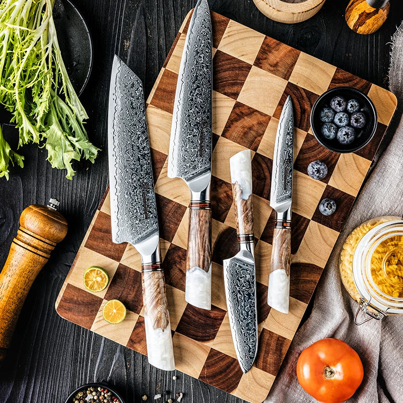 Grandsharp Damascus Steel Knife Set – 1–4 Pc Chef Knives Damascus Chef Knife Set Axl
