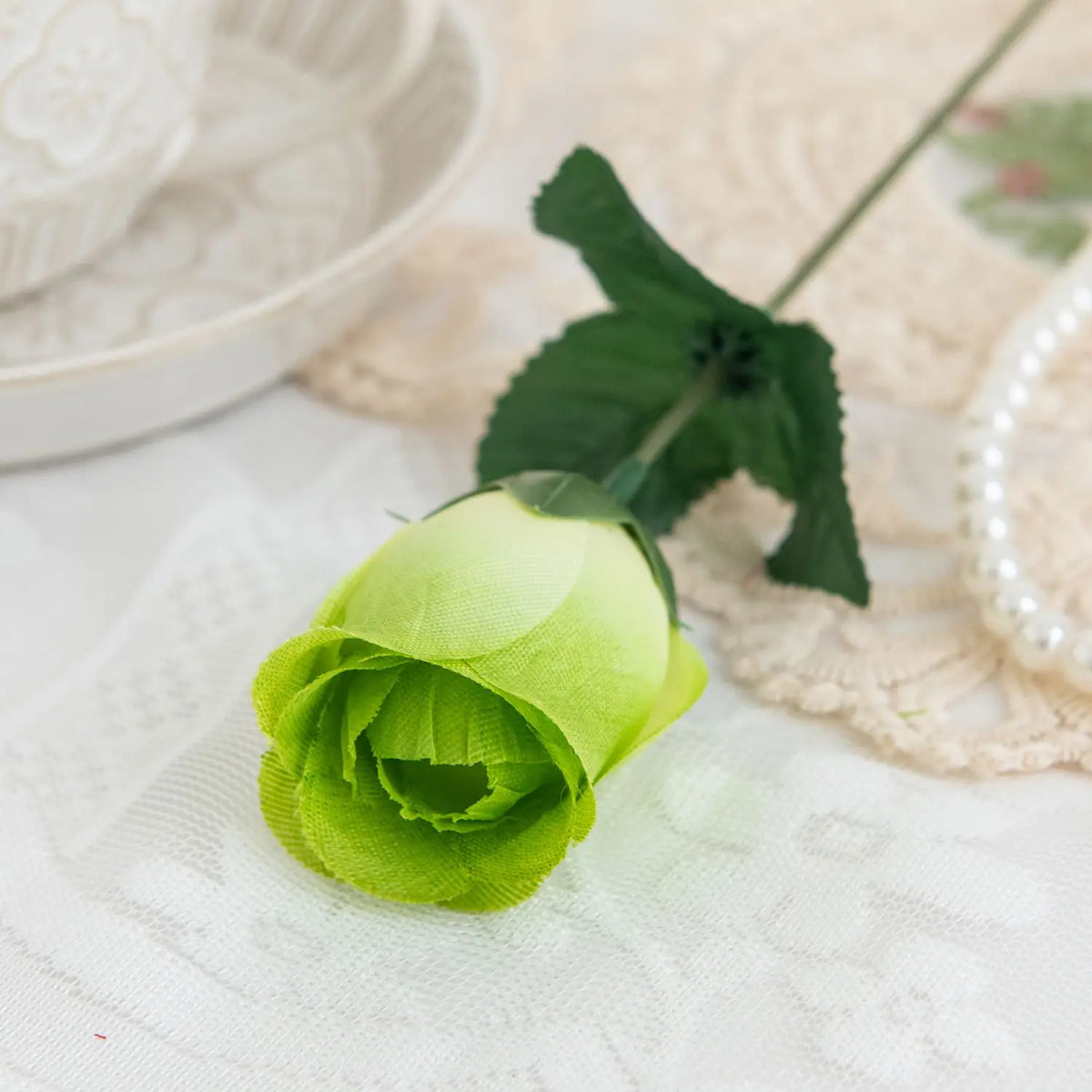 Silk Red Roses Artificial Flowers 5/10 Pcs | Wedding Bouquet Artificial Flowers Axl light green 5pcs