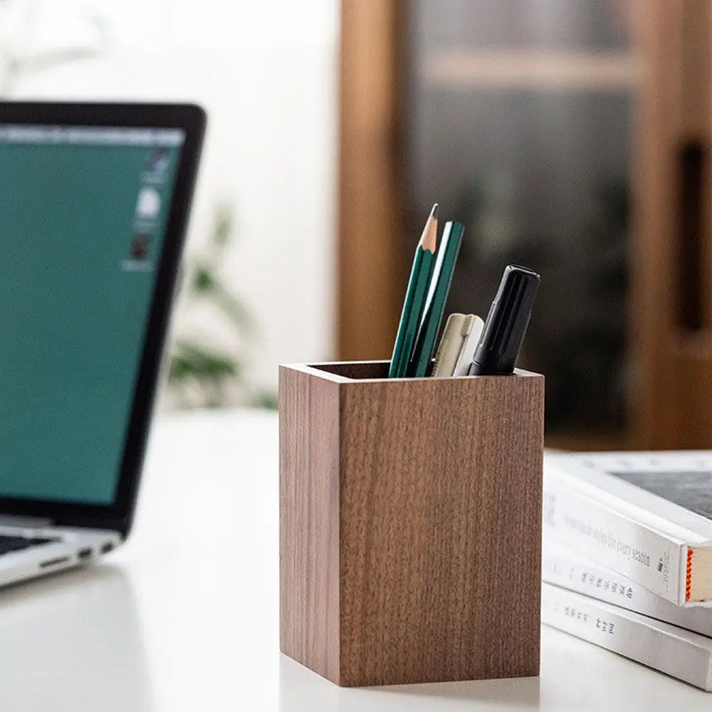 Walnut Wood Pen Holder – Desktop Stationery Organizer Wood Pen Holder Axl