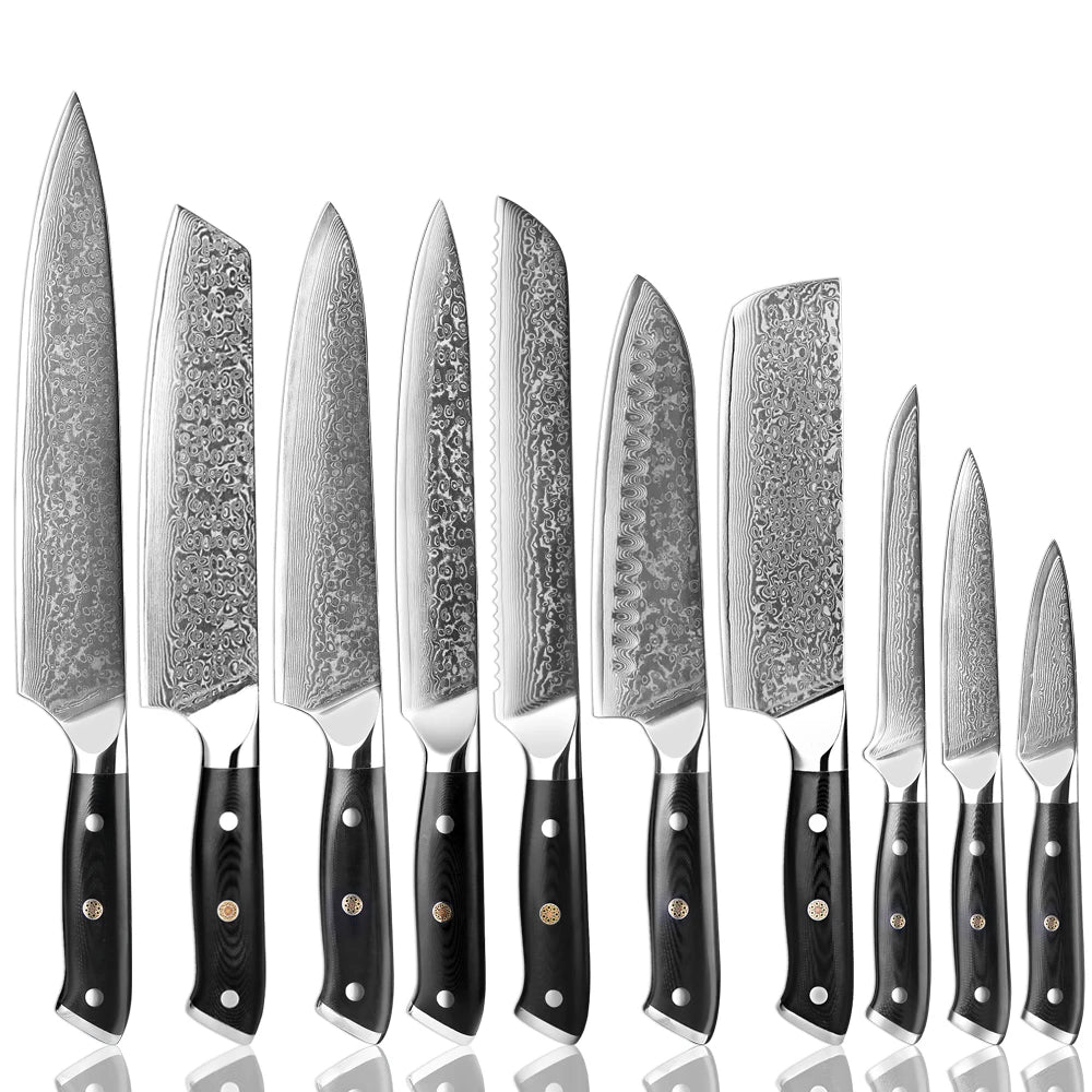 Damascus Steel Chef Knife Set 1–9 PCS | G10 Handle Kitchen Knife Set Axl