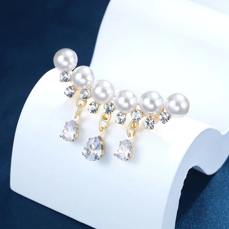 Elegant White Crystal Pearl Brooch | Gold Rhinestone Tassel Pin Brooch Pin Axl