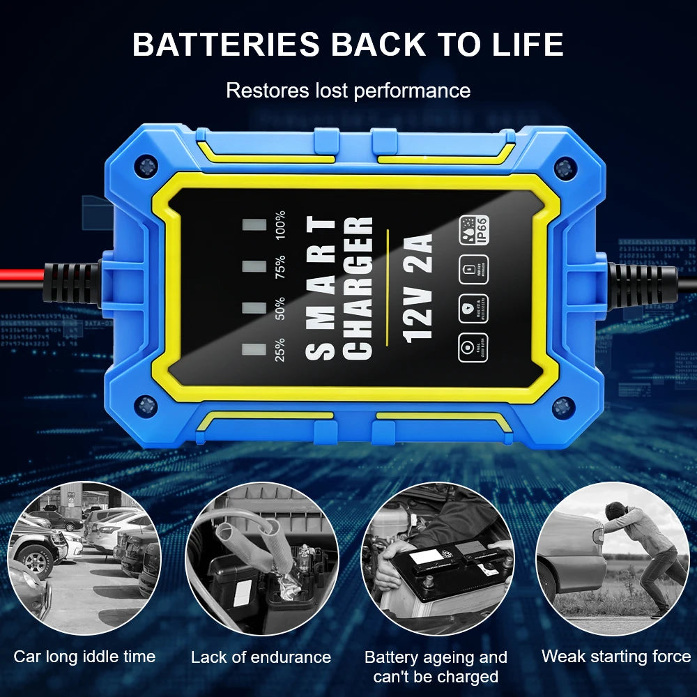 12V Intelligent Auto Car Battery Charger – LCD Smart Pulse Battery Charger Axl
