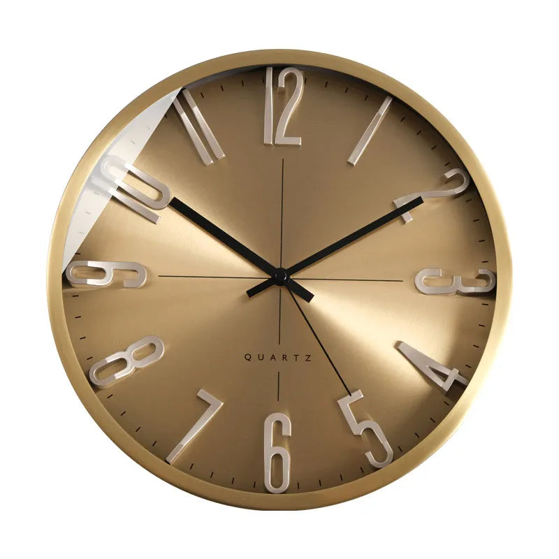 Modern Brass Wall Clock – Silent Minimalist Gold Home Decor Decorative Wall Clock Axl Radio Wave Movement 30.5CM
