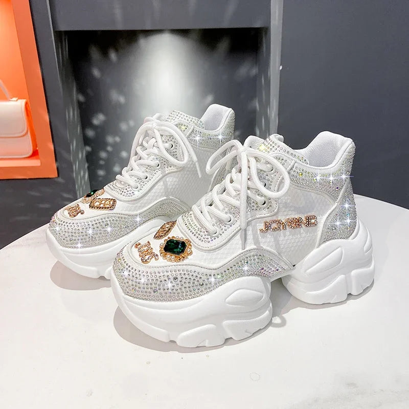 YEAE Rhinestone Platform Sneakers – Women's Luxury Casual Shoes Platform Sneakers Axl
