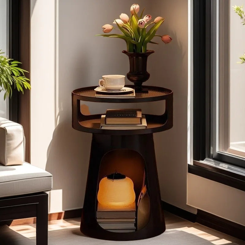 Vintage Round Side Table – Tempered Glass & Metal | Nordic Style Round Side Table Axl