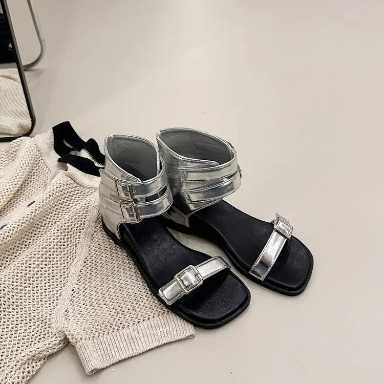 Women's Wedge Platform Sandals – Open Toe Ankle Buckle Heels Wedge Platform Sandals Axl Silver 35