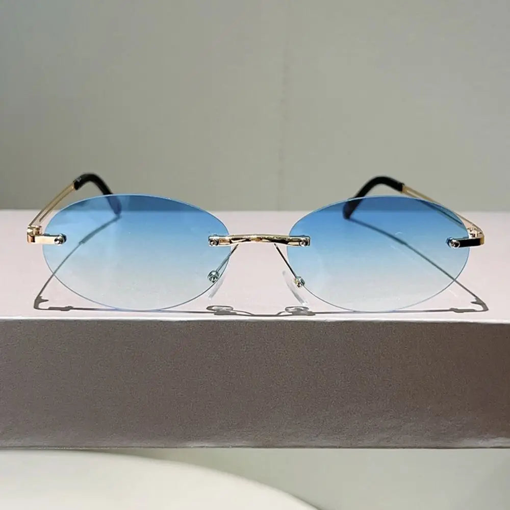 Vintage Rimless Oval Sunglasses – Gradient Lens Women's Fashion Oval Sunglasses Axl