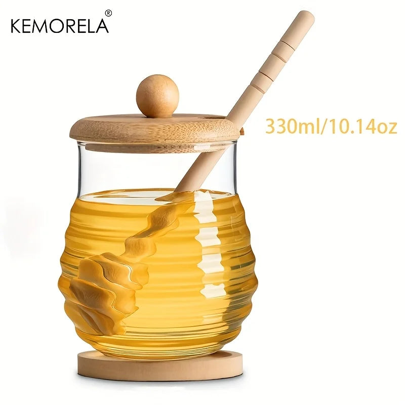 Glass Sugar Jar with Wooden Lid, Spoon & Coaster | Borosilicate Glass Sugar Jar Axl 300ml