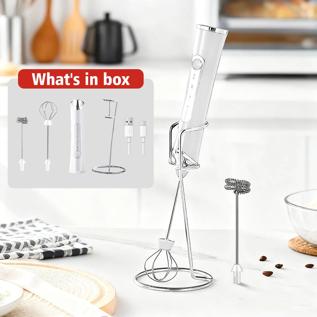 Rechargeable Milk Frother Wand with Stand – 12000 RPM Milk Frother Wand Axl White and holder