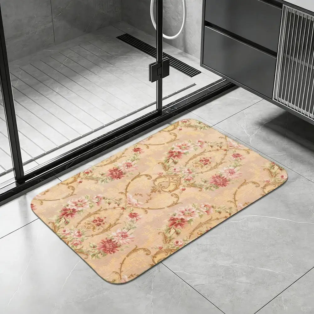 Rococo Floral Diatomite Bath Mat – Quick Dry & Anti-Slip Diatomite Bath Mat Axl White5 50x80cm