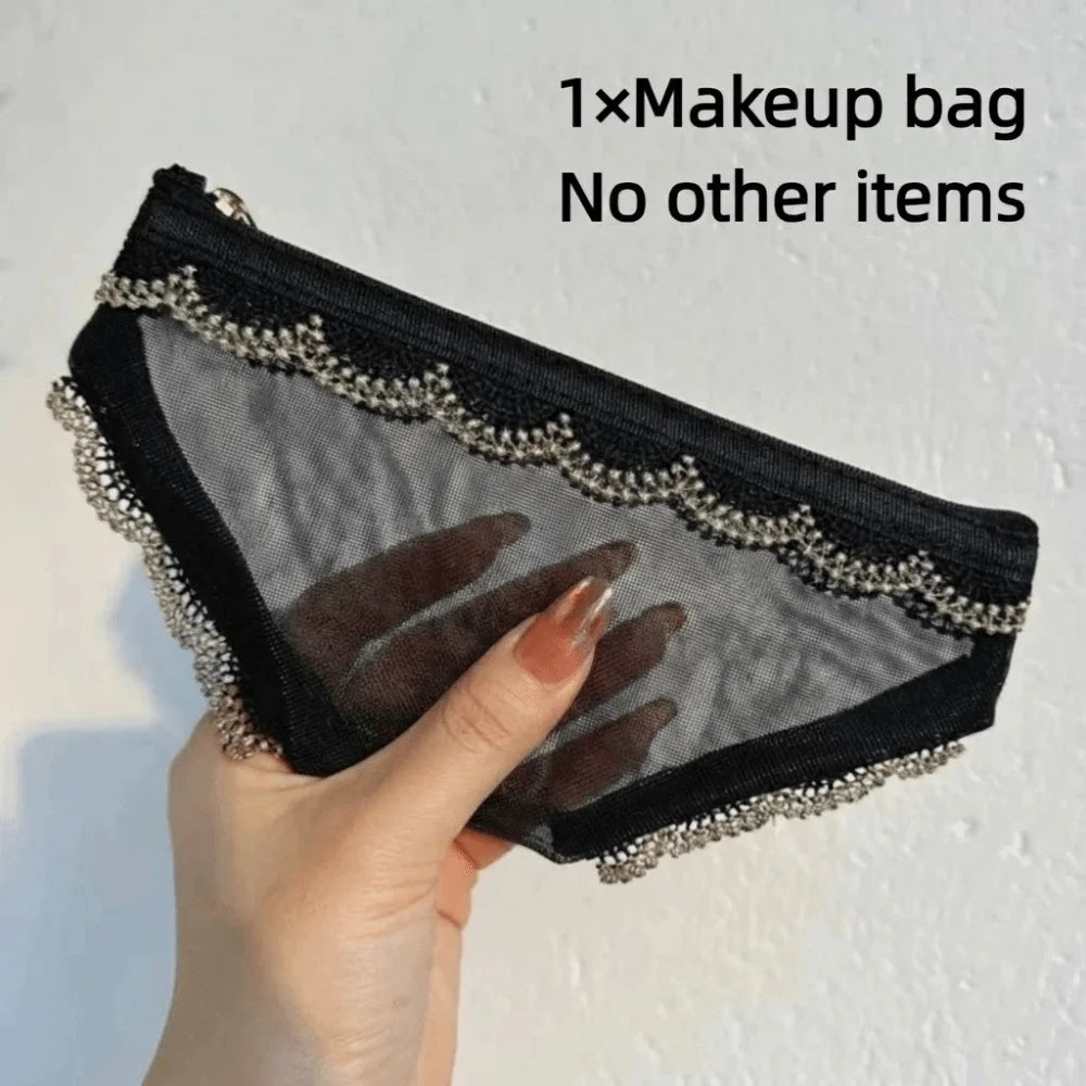 Y2K Briefs Shape Cosmetic Bag – Mesh Lace Makeup Pouch Cosmetic Makeup Bag Axl Black Silver