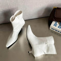 Women's Pointed Toe Ankle Boots – Slip-On Mid Heel Women's Ankle Boots Axl White 39