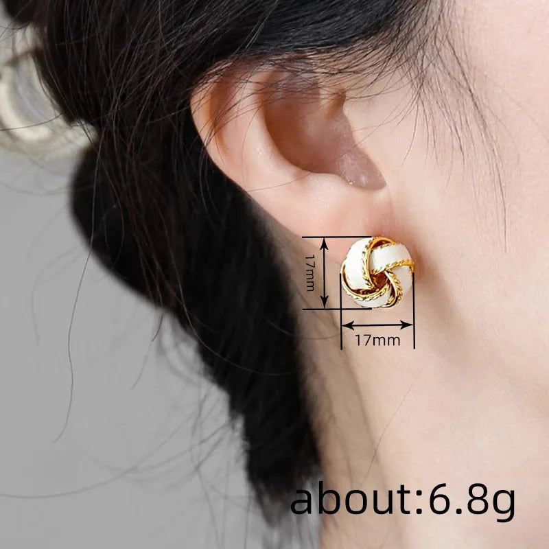 Huitan White Enamel Knot Stud Earrings – Gold Tone Women Stud Earrings Axl