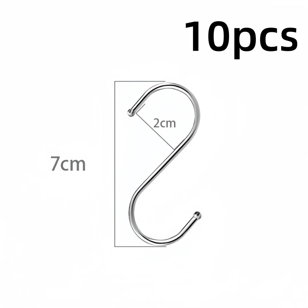 10-Pack Stainless Steel S Hooks – No-Drill Kitchen Organizer Storage S Hooks Axl 7cm-10pcs