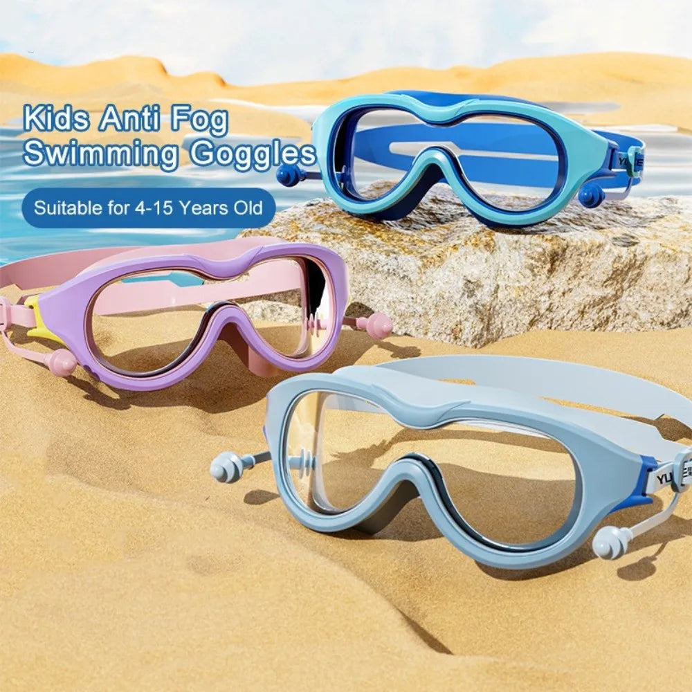 Wide View Anti-Fog Swim Goggles with Ear Plugs – Youth & Adult Swim Goggles Set Axl