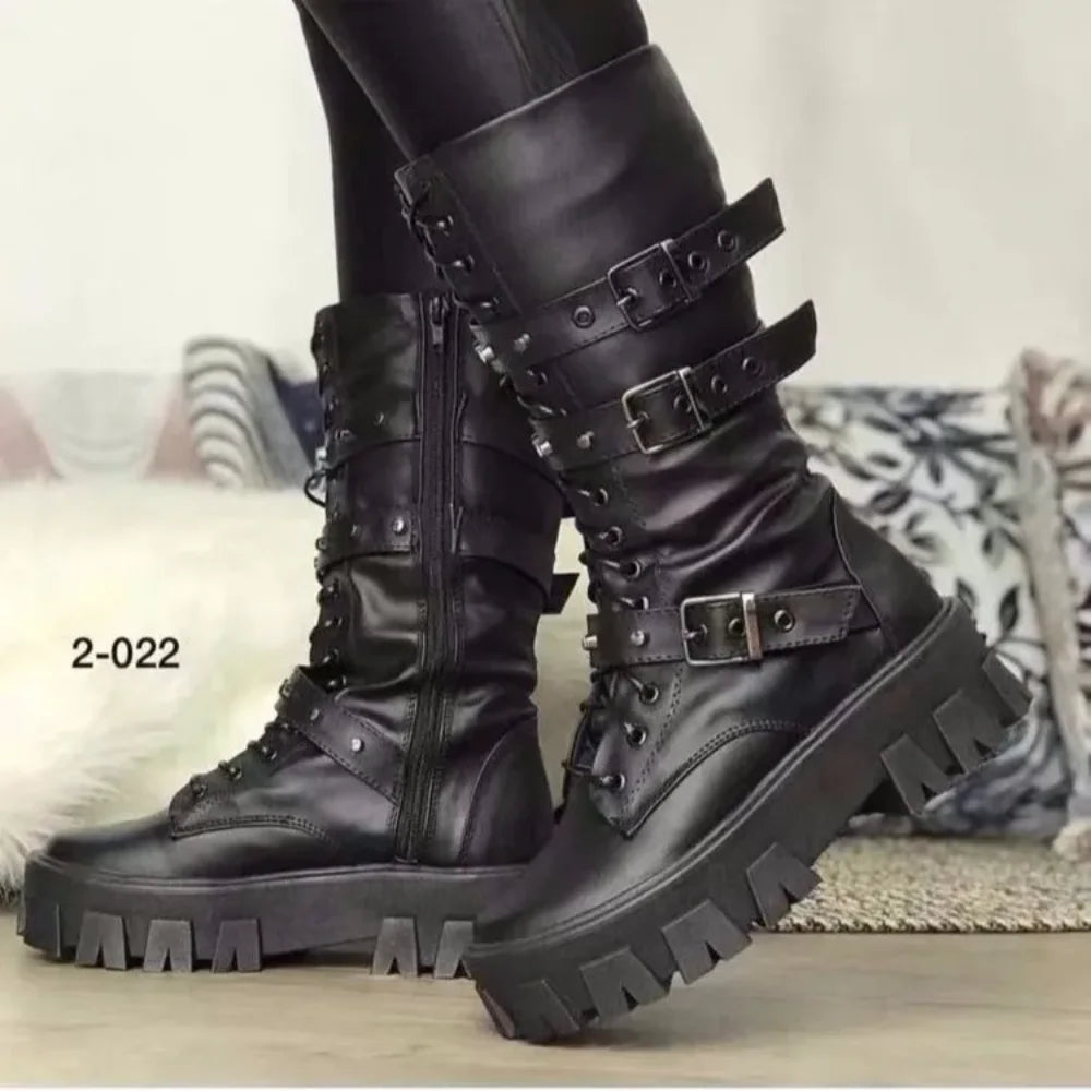 Women's Punk Mid-Calf Knight Boots – Hoof Heel | Sizes 35–43 Women's Boots Axl