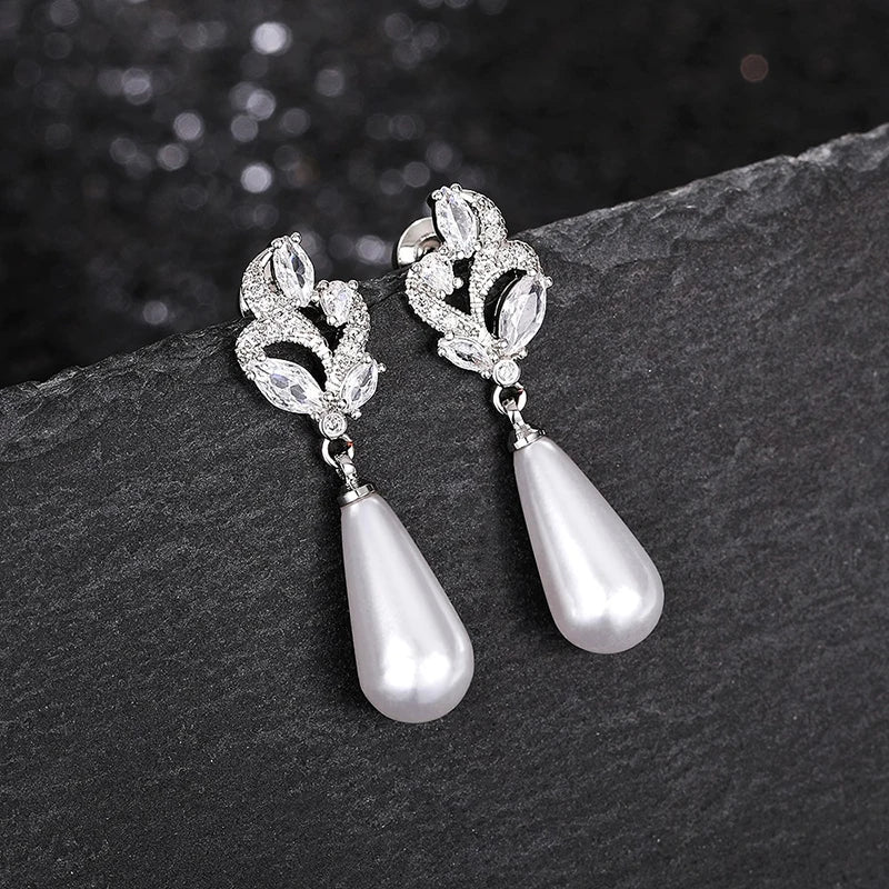 Huitan Waterdrop Pearl Drop Earrings – Wedding Party Jewelry Pearl Drop Earrings Axl