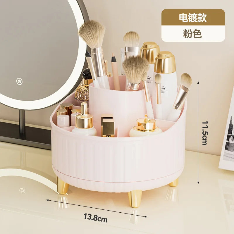 360° Rotating Makeup Organizer – 7-Compartment Brush Holder Makeup Organizer Axl Pink