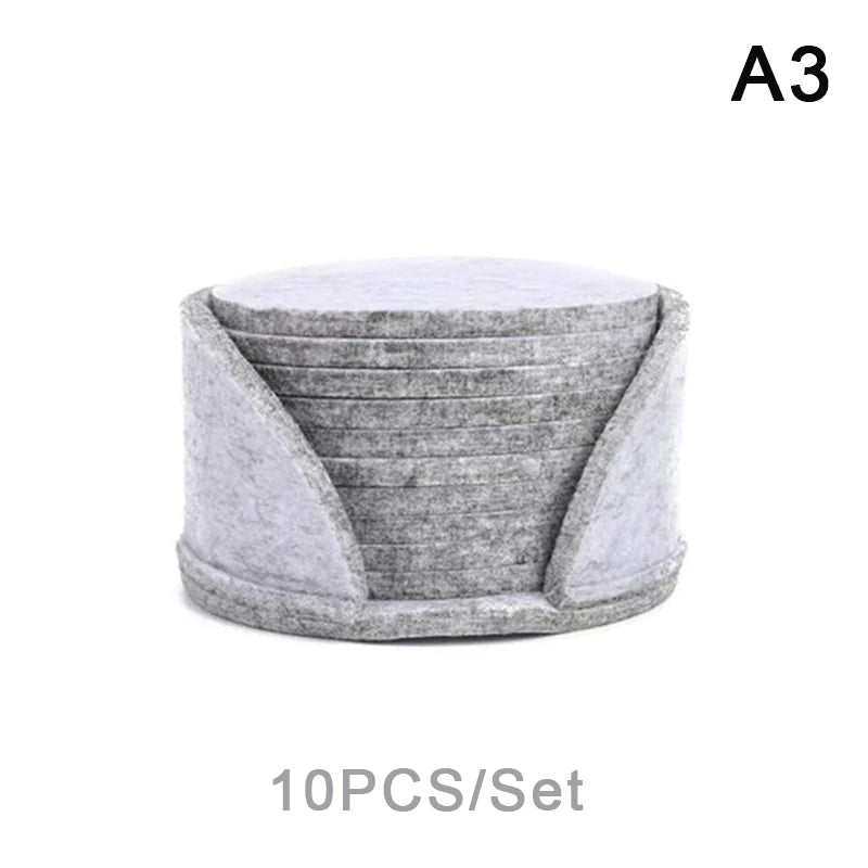 10-Pack Round Felt Coasters – Heat-Resistant Table Protectors Felt Coasters Set Axl A3 10cm