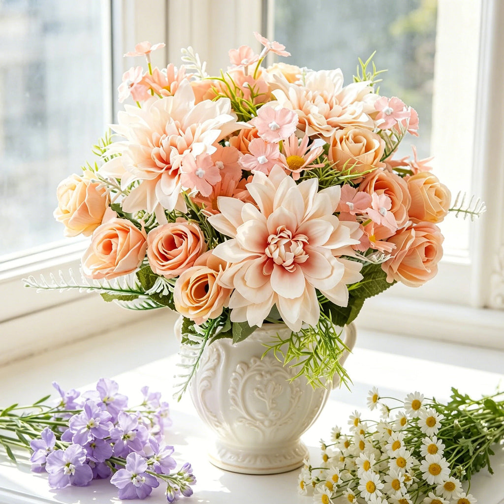Artificial Silk Dahlia Rose Bouquet – Wedding & Home Decor Artificial Flower Bouquet Axl