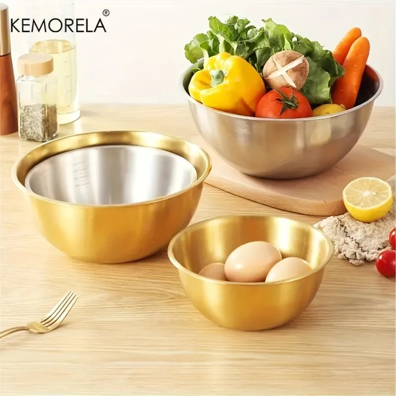 KEMORELA 3-Piece Stainless Steel Mixing Bowl Set with Scale Mixing Bowl Set Axl