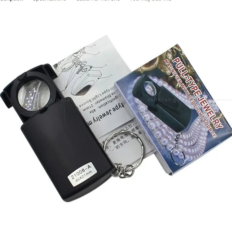 45X LED Foldable Magnifying Glass with Keychain Loupe Pocket Magnifying Loupe Axl