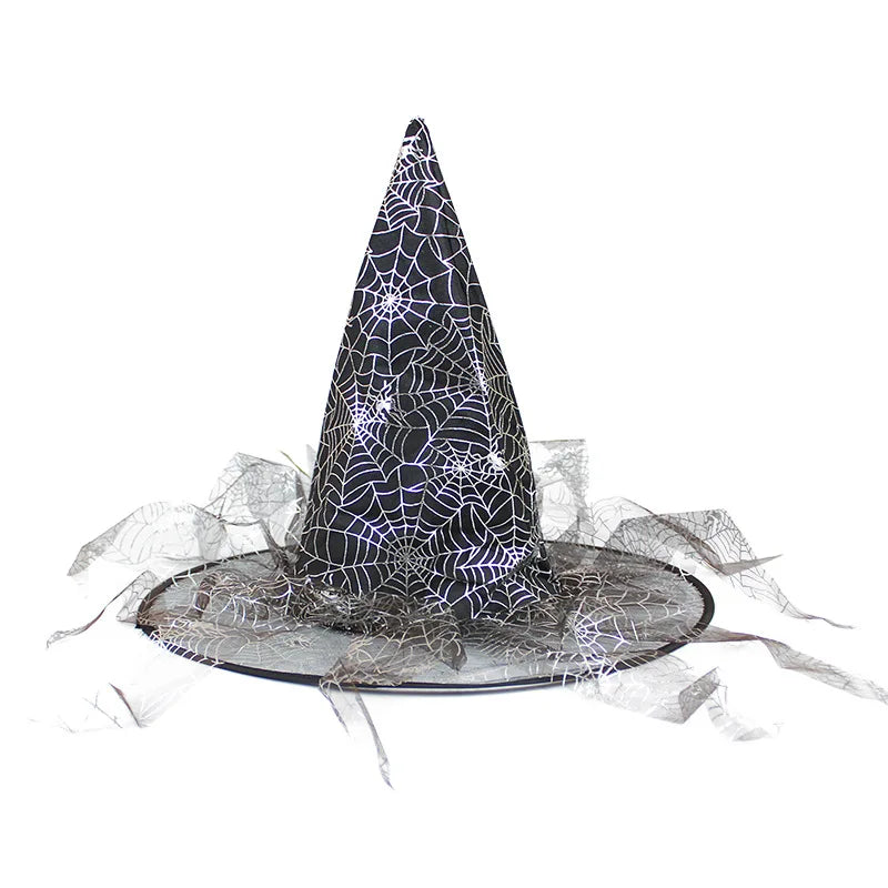 Lace Mesh Witch Hat – Unisex Halloween Costume Cap Costume Hat Axl L B-Silver black