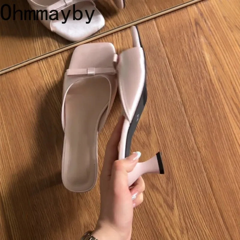 Women's Square Toe Thick Heel Mule Slides – Summer Dress Shoes Heel Mule Slides Axl