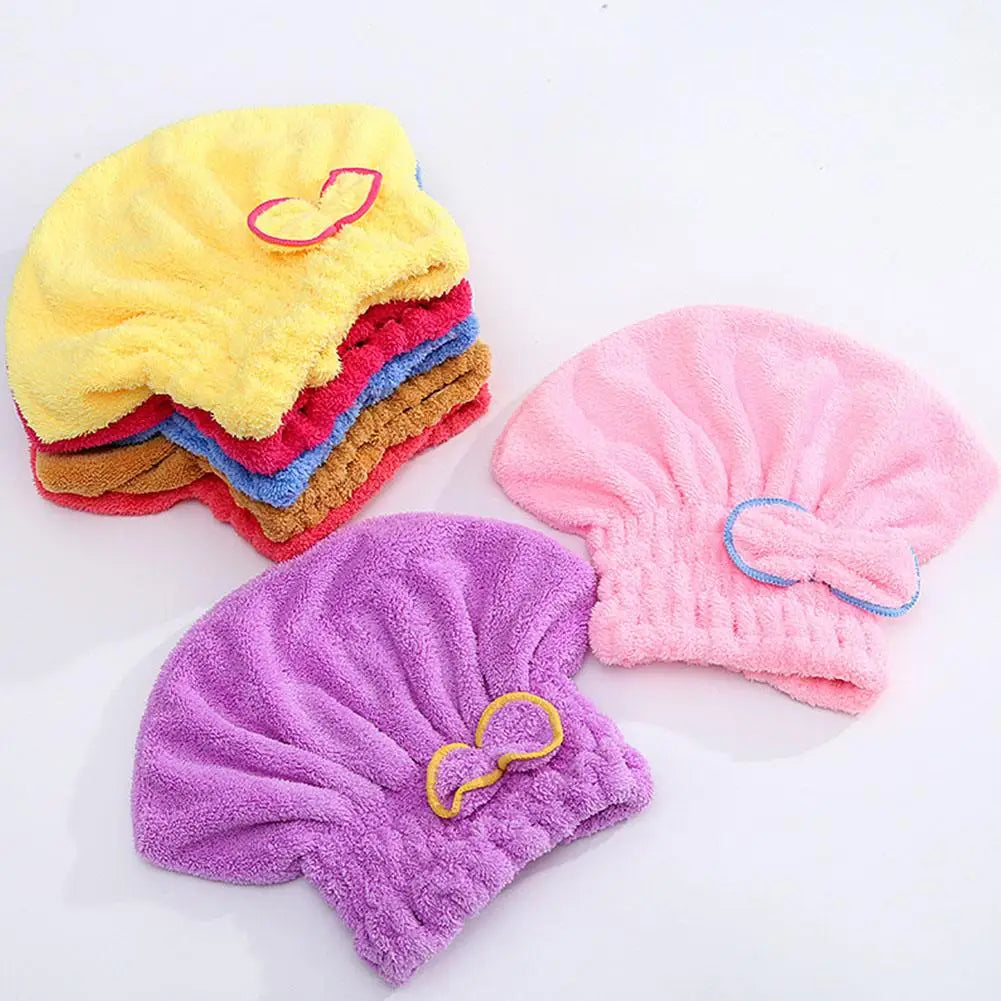 Super Absorbent Microfiber Hair Drying Cap with Cute Bow Microfiber Hair Cap Axl