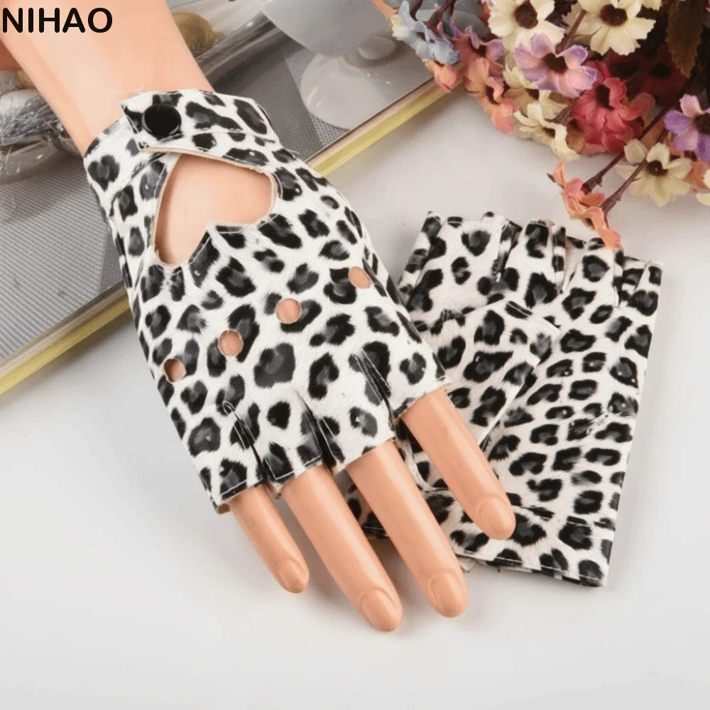 Y2K Punk PU Leather Fingerless Gloves | Heart Hollow Half Finger Fingerless Fashion Gloves Axl