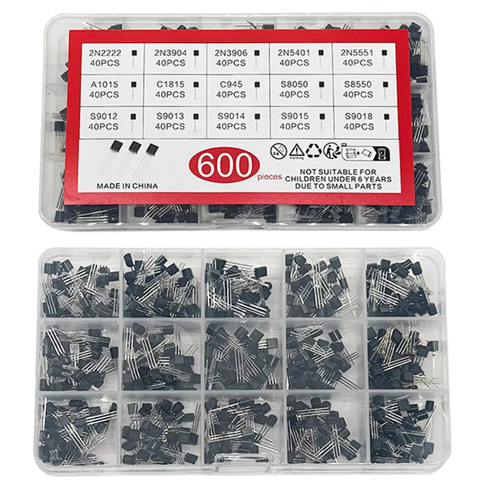 600PCS TO-92 Transistor Kit – 15 Values NPN PNP Bipolar Transistor Assortment Kit Axl