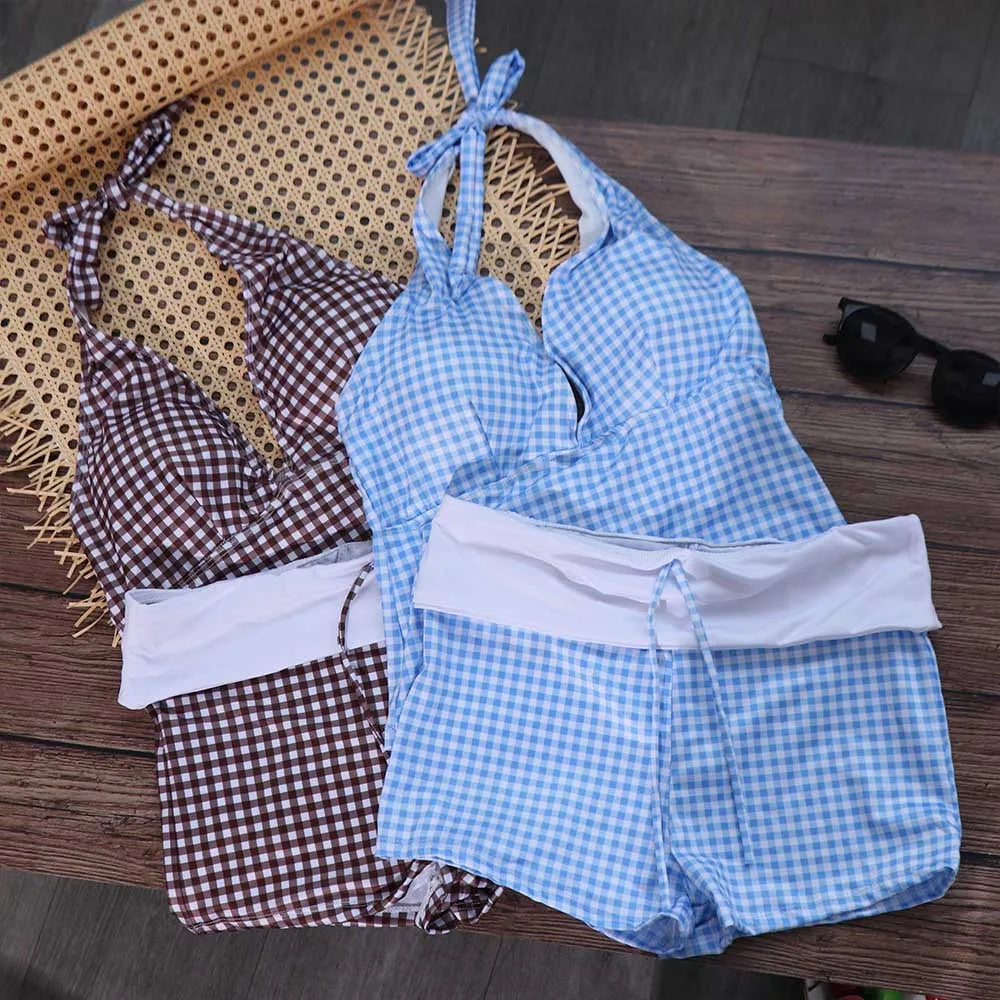 Y2K Halter Neck Plaid Bikini Set – 2-Piece Slim Swimsuit Bikini Swimsuit Set Axl