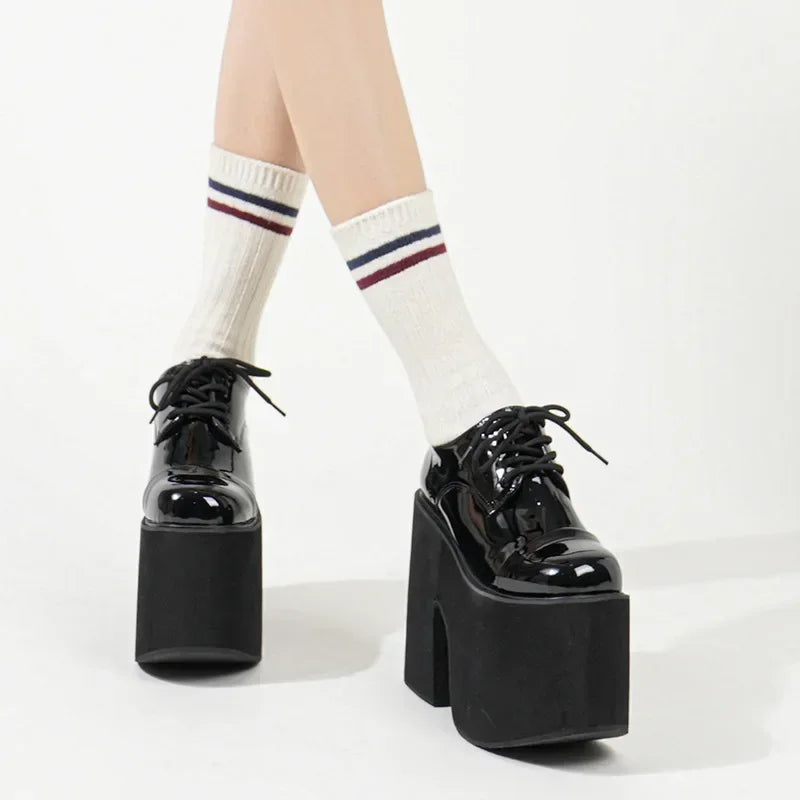 14CM Platform Pumps – Patent Leather Lace-Up High Heels Platform High Heels Axl