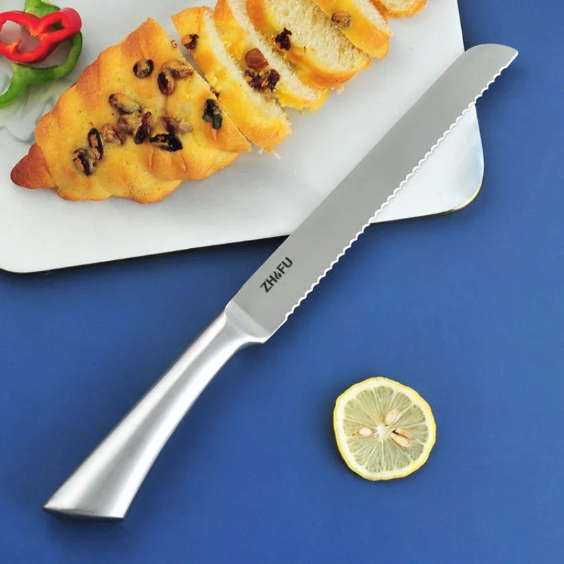 PLYS All-Steel Serrated Bread Knife – Sharp Stainless Slicer Serrated Bread Knife Axl