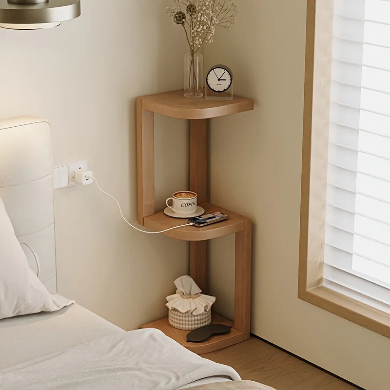 4-Tier Bamboo Narrow Corner Shelf | Movable Bedside Storage Rack Corner Storage Shelf Axl