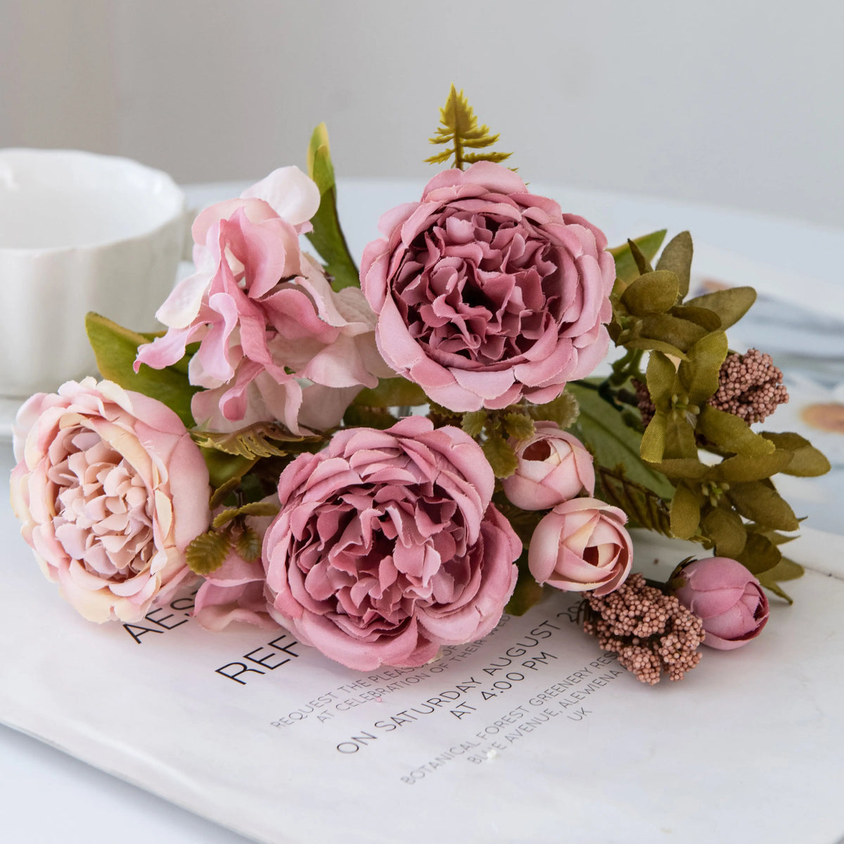 Silk Hydrangea Peony Artificial Flower Bouquet | Wedding & Home Artificial Flower Bouquet Axl color 6 3 pcs