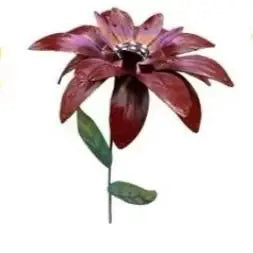 Rustproof Metal Flower Garden Stakes – Colorful Yard Lawn Art Garden Stake Decor Axl Red