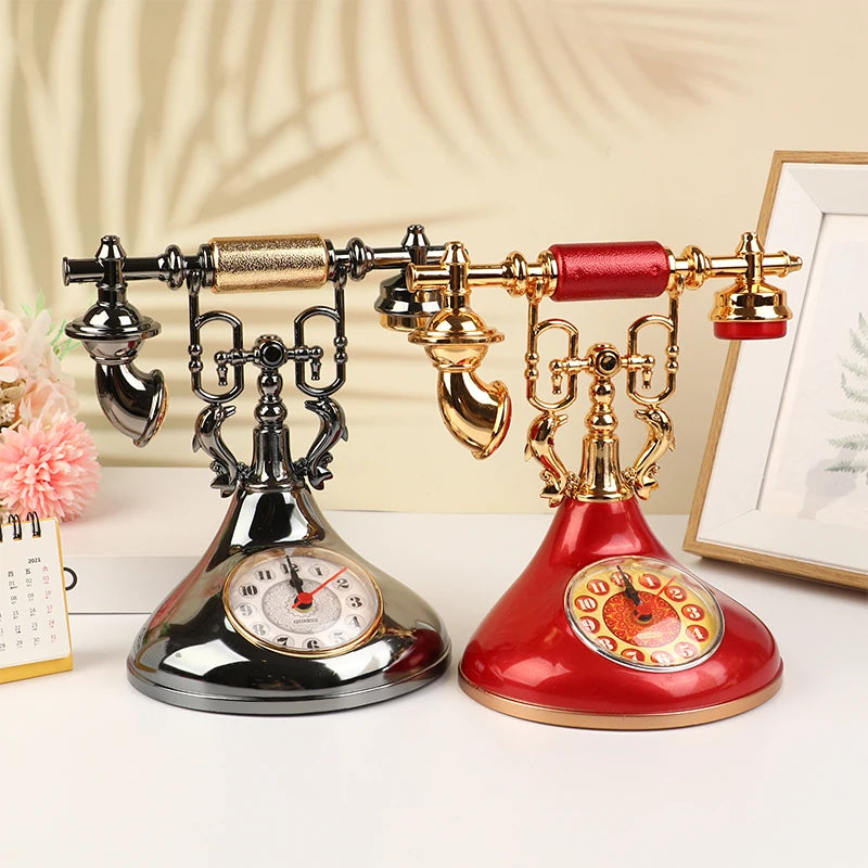 Retro Telephone Model Alarm Clock – Vintage Desktop Decor Decorative Alarm Clock Axl