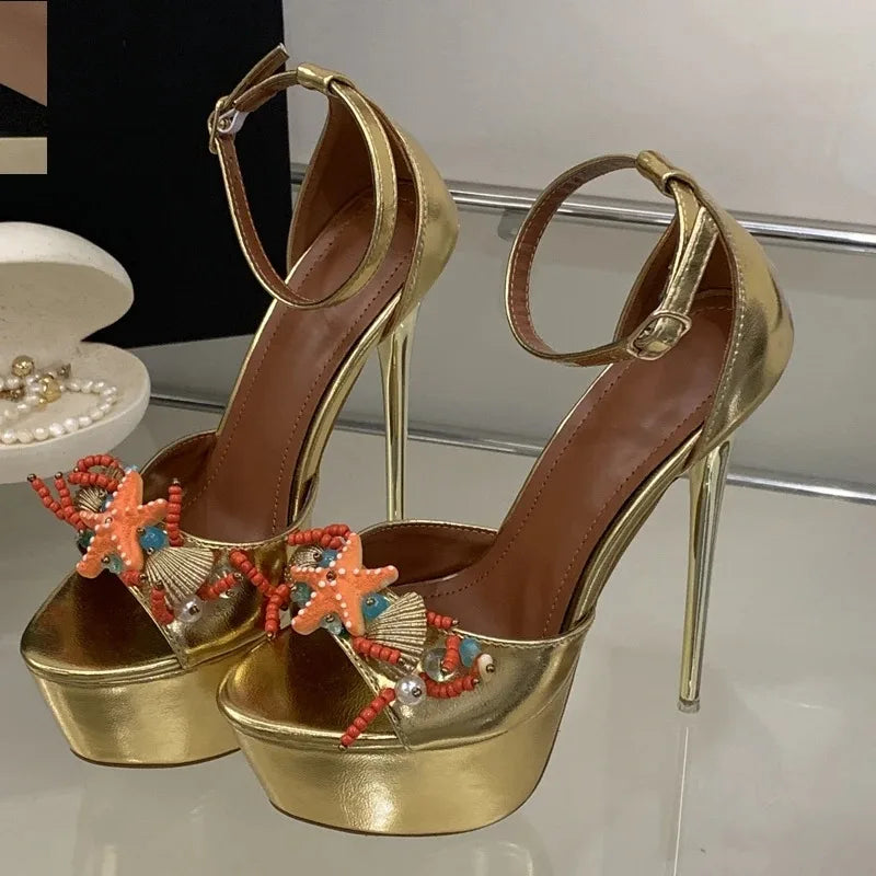 Women's Platform Stiletto Sandals – Buckle Strap Peep Toe Heels Platform Stiletto Sandals Axl