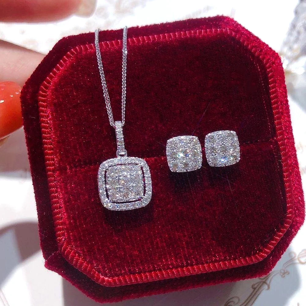 Huitan Square CZ Pendant Necklace – Silver Fashion Jewelry Pendant Necklace Axl