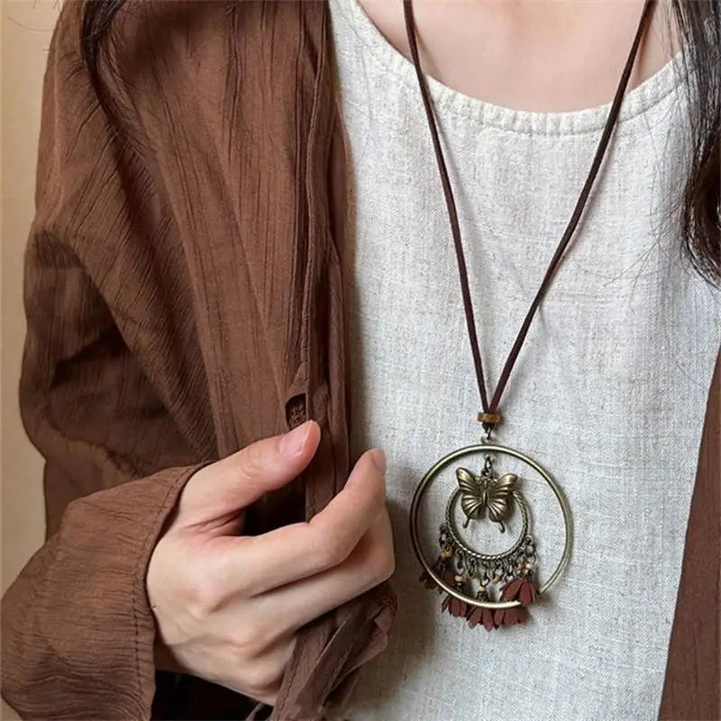 Vintage Boho Layered Metal Necklace – Antique Long Chain Pendant Boho Chain Necklace Axl A4
