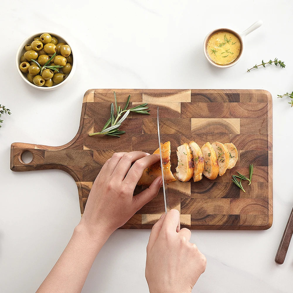 XINZUO Acacia End Grain Cutting Board 41x22cm | Ergonomic Wood Cutting Board Axl