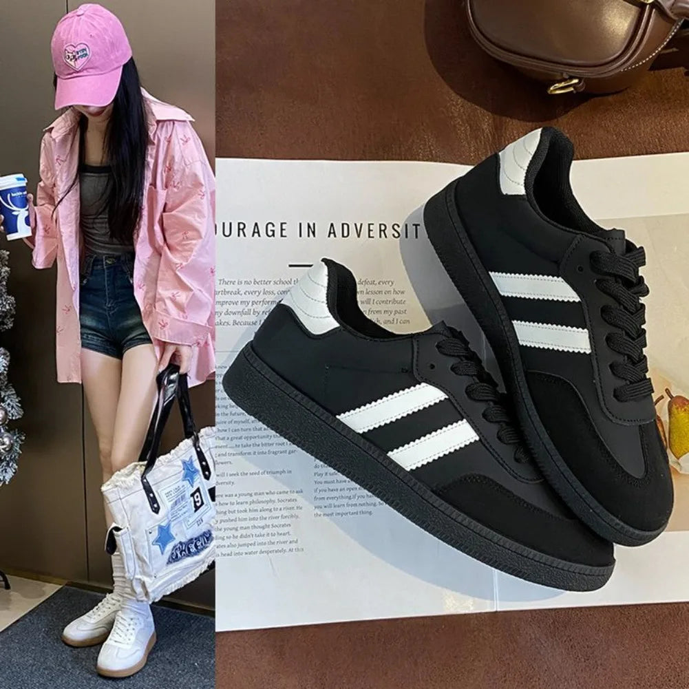 Women's Lace-Up Vulcanized Flat Sneakers – Fashion Trainers Women's Flat Sneakers Axl