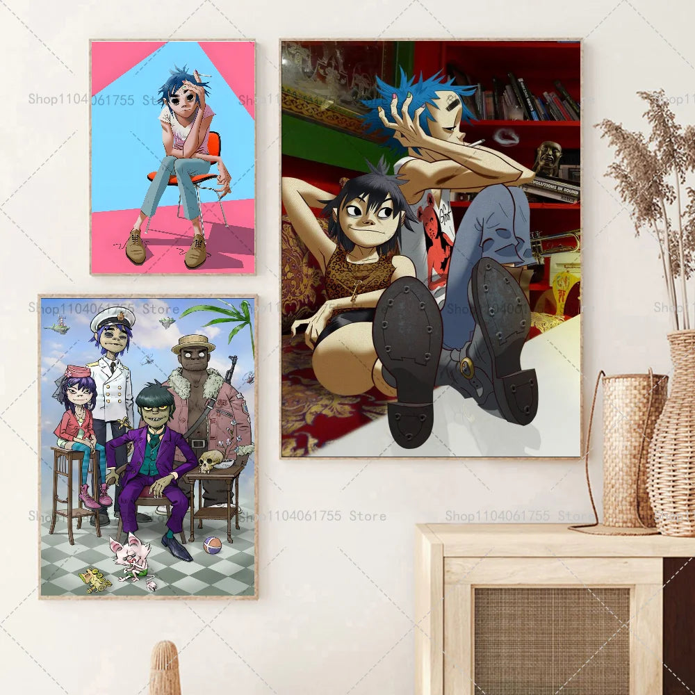 Gorillaz Band Poster – Self-Adhesive Waterproof Wall Art Sticker Wall Art Poster Axl